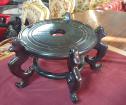 A old rare unusual beautiful Chinese hardwood hand made  five leg lacquered  ebonized stand 
Early to mid 20th century  
probably  around 100 years old. H.24 W.40 Cm.