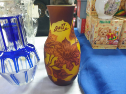 A beautiful Art Nouveau  galle style acid edged glass vase H.21 Cm.in good condition