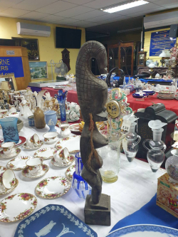 An old interesting  antique hand carved  wooden  tribal figure. W.10 H.60 Cm.