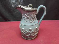 A Lovely Stoneware Jug with Pewter Lid. W.15 H.16 Cm.