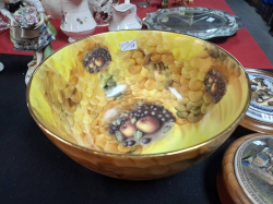 A Large Staffordshire  Bowl with hand painted  Fruit. W.24 H.11 Cm.