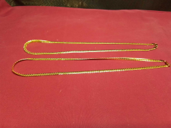 2 Flat Woven Herringbone, Gold Plated Ladies Necklaces. 