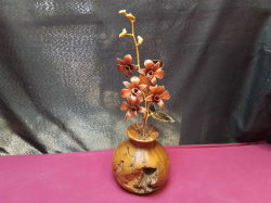A Vintage Burlwood Handcrafted  Vase with handcrafted flowers. H.13 W.14 Cm. Weight 800 gram.
