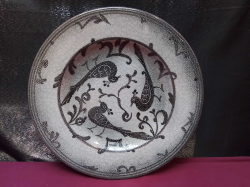 A Large Vintage Wall Hanging of Peacock Plat.( Crackle Clare, Germany) H.31 Cm. 