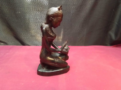 10 inch High, Balinese Tiger Wood Woodencarving, Indonesian WomanKneeling Down. 