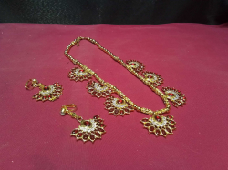 A Gorgeous Elegant Gold-Plated Flower Necklace with Earrings. 