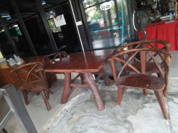 A Heavy Outside Teak Table W.96 L.107 H.76 Cm. and 4 Teak Chairs.