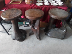 3 Large and heavy wooden Stools W. 40 H.70 Cm.
