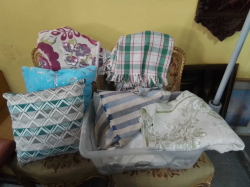A Box of 2 Cushions and Cloths.