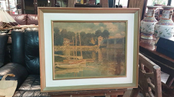A beautiful canvas oil picture in wooden frame with fine art gallery labels to the back. Possibly a French scene 60x73 Cm.