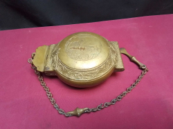 A Solid Brass Ornate Betal Lime Past Box with Floral Engravings.W.12 H.16 Cm.