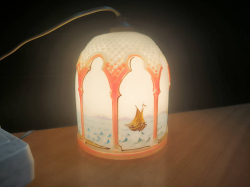 An art deco white opaline glass with sailing ship painted vintage 19th