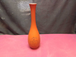 A  Late 19C. Japanese Tokoname  Stoneware Vase. Hand Made & Crafted with Etched Floral/Nature Motifs Stamped to Base. W.8.5 H.27 Cm.