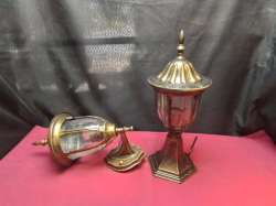 2 Brand new Outside Bronze Alloy Lanterns one for wall  hanging, one for floor fixing W.13 H.40 Cm.