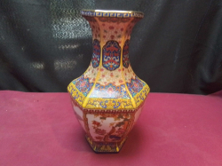 A Lovely Old Chinese 6 Sided Famille Rose Enamel Vase from Qianlong Period with Birds & Flower Motifs. W.15 H.25.5 Cm.