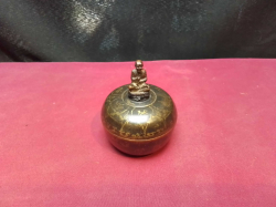 Circular lidded container with Somjet Doh mounted on the lid with intricate patterns inside. W.6 H.8 Cm.