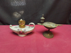 Two night lights one is ceramic decorated with flowers 