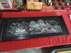 A Long Chinese Mother of PeRl Inlaid Picture. 99x38 Cm.