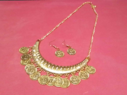 Bohemian Gypsy Ethnic Tribal Choker Necklace, with Statement Earrings Coin’s. 