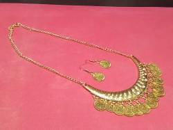 Bohemian Gypsy Ethnic Tribal Choker Necklace, with Statement Earrings Coin’s. 