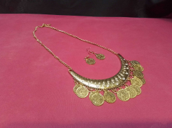 Bohemian Gypsy Ethnic Tribal Choker Necklace, with Statement Earrings Coin’s. 