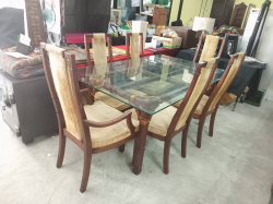 Dinning Table Top Glass W.106 L.165 H.74 cm. with 6 Complex Chairs 

