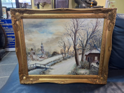 An Oil on board a Winter Scene by E.Waterson gilt frame. 54x44.5 cm