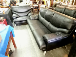 A High Quality 3 Seater Leather Sofa  D.93 L.205 H.95 Cm. and A  Leather Chair  L.114 D.93 H.95 Cm.