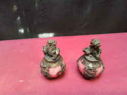 2 Lovely Pink Jade Paper Weights. H.7 Cm.
