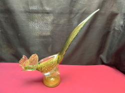 A Large 15inch Murano 1950s Hand Blown Pheasant in Emerald Green & Gold Metallic Particles  infuse & into  The Molten Glass Beautiful Mint Condition