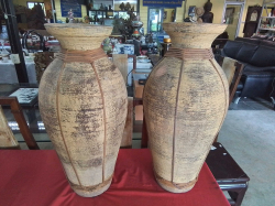 A Pair of Pottery Tall Vase. W.30 H.66 Cm.