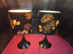 A Pair of lamps with dark shades. W.25 H.49 Cm. 