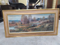 An Oil on Canvas of A Lake and Trees on A Nice Gilded Frame. 97x49 Cm.