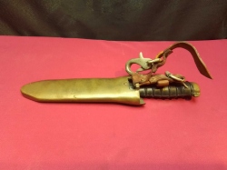 A Heavy Russian Professional Diving Knife in a Brass Holster. L.32 Cm. 
