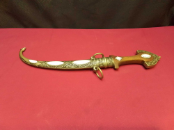 A Moroccan Ceremonial Knife with Embossed Sheath and Wooden Handle. L.43 Cm.  