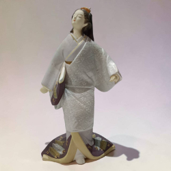 Vintage Japanese Hakata Doll Kimono Geisha Maiko Fan Clay Pottery Floral. H.41 Cm.