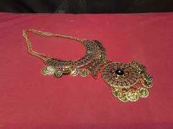 A Exotic Bohemian Double Chained Coin Necklace, with Turquoise Stone Pendent.