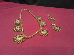A Gorgeous Elegant Gold-Plated Flower Necklace with Earrings. 