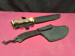 A Brand New Camping Survival Hatchet Stainless Steel & A Columbia New Copy Trench Knife 33 Cm.Long