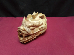 A Lovely 19th Century Mint Condition Chinese Shoushan Stone Tea Pot  Dragon Beautifully Hand Carved with A Dragon Beast Lid. L.12 H.9 Cm.