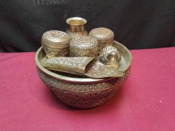 Antique beautiful handmade Thai Rare 7 piece copper Betel Nut Set (Bowl W.18 H.8.5 Cm.)
