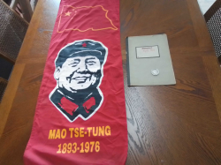 German ww2 Nazi newspaper,  souvenir Hitler coin and Mao Tung flag 40x110Cm.