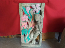 A Sand Stone Carving of Beautiful Lady with Flower.34x69 Cm.