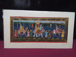 Colour Painting on Cloth of a 1958 Procession in JAIPUR/India. 19x35 Cm.