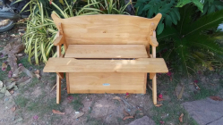 A Light Wooden Bench Folding Table with  Locker. Can adjust to be a chair. W. 88 L.110 H.50 Cm.