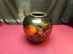 A Beautiful Vintage Bronze Mixed Metal Diving Hawk Vase Late Meiji  Period Signed to Base. H.23 Cm