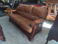 A Lovely Wooden Bench with  PVC Cushions. L.181 H.98 H.99 Cm. 