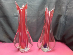 A Pair of Murano: The Charm of the Artistic large Glass Vases. W.18 H.46 Cm.