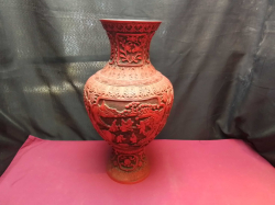 Late 19th Century Chinese Deeply Carved Cinnabar Lacquer Vase. W.27 H.47 Cm.