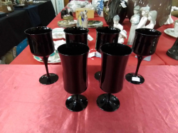 Black Amethyst Wine Glasses - Matching Set of 6 Excellent Condition.